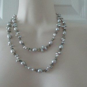 HONORA SILVER GRAY PEARL LABRORIDITE GEMSTONE OPERA LENGTH NECKLACE STERLING 36"